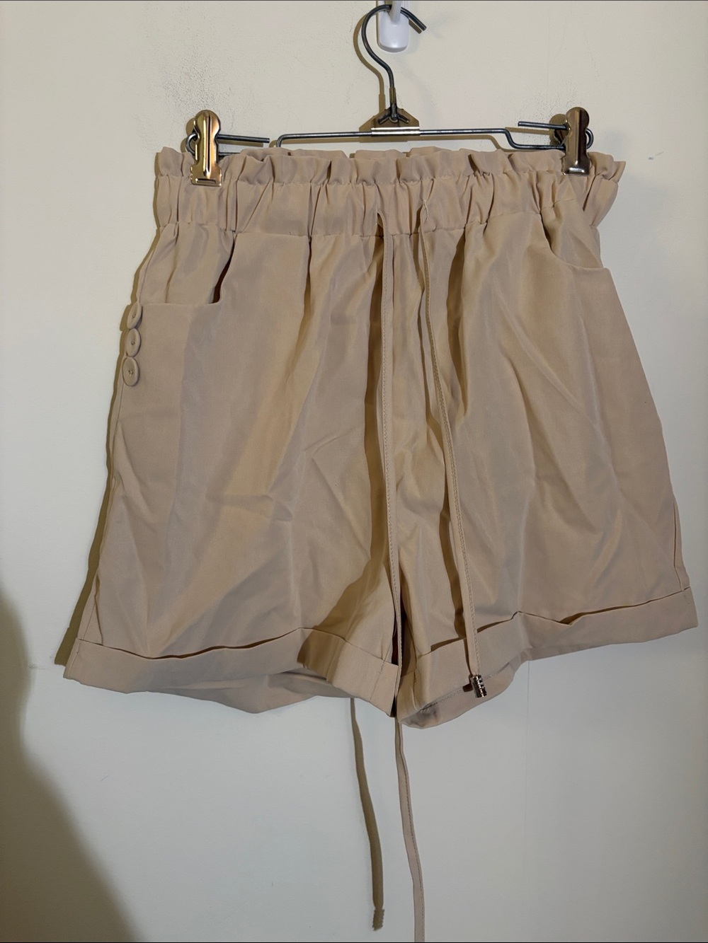 SHEIN Beige Paperbag Waist Drawstring Shorts